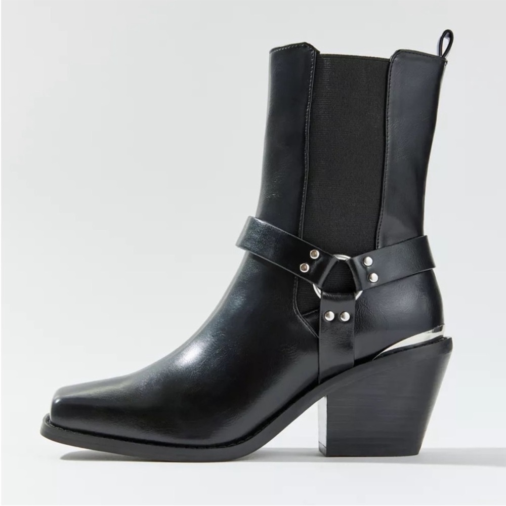 Urban Outfitters Black Harness Block Heel Ankle Boots